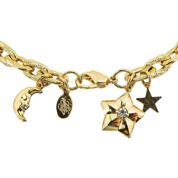 Kirk’s Folly Goldtone Celestial Charm Necklace Moon Star Engraved Chain 16” - Picture 2 of 5